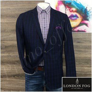 London Fog Mens Blazer Sport Coat Two Button Wool Jacket 46L Casual Suits Blue
